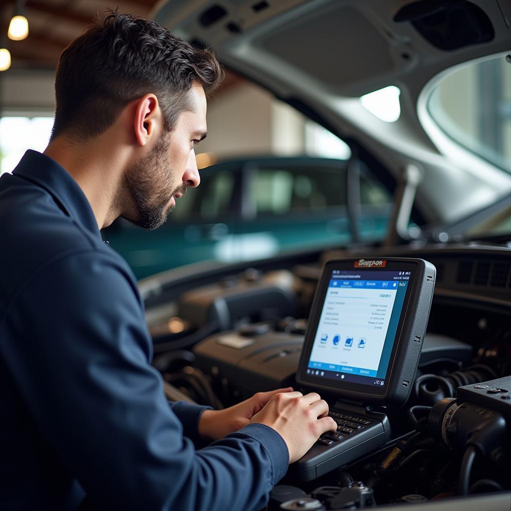 Mechanic Using Snap-on Computer