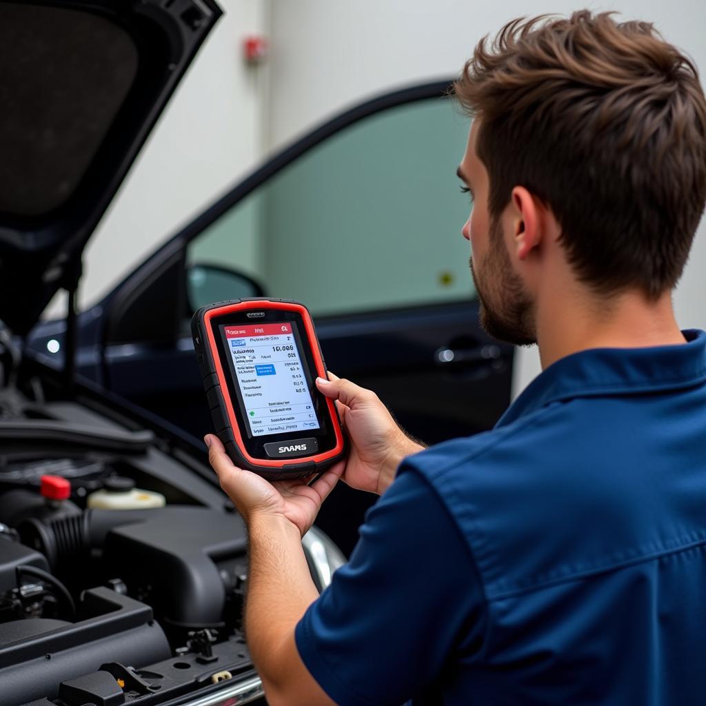 Mechanic Using a Snaps Car Diagnostic Tool