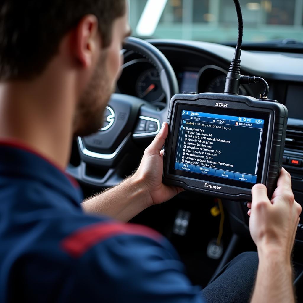 Mechanic Using a Star Diagnostic Machine