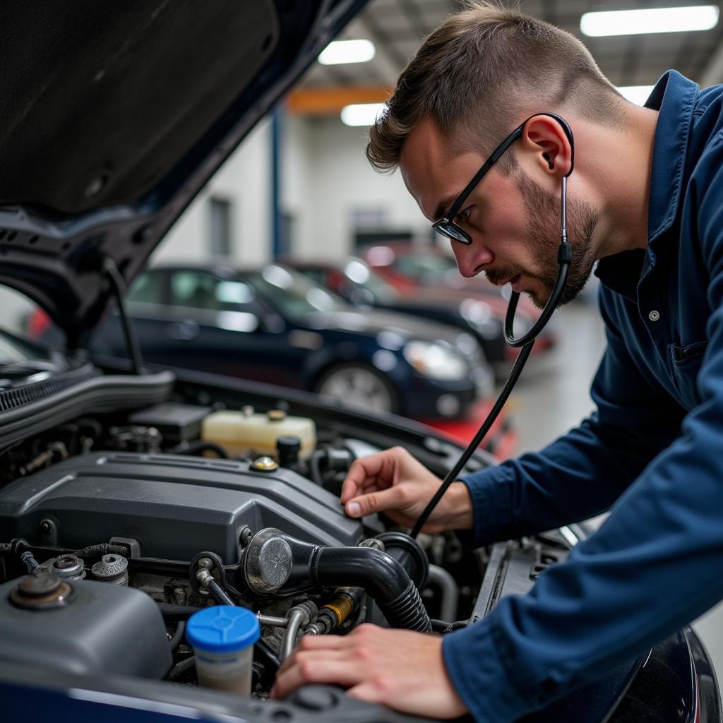 Mechanic Using a Stethoscope on an Engine