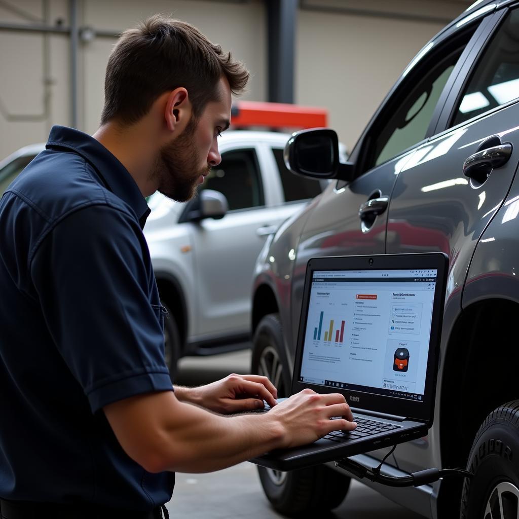 Mechanic Using Ubuntu Car Diagnostic Software