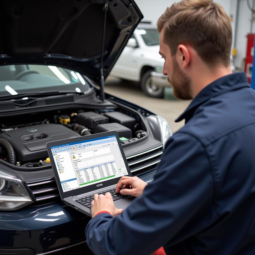 Mechanic Using VCDS Software on Volkswagen