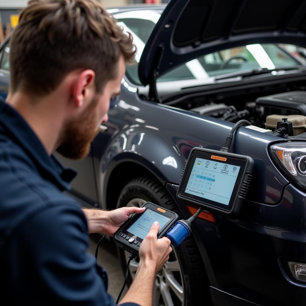 Mechanic in Wirral Using Diagnostic Equipment