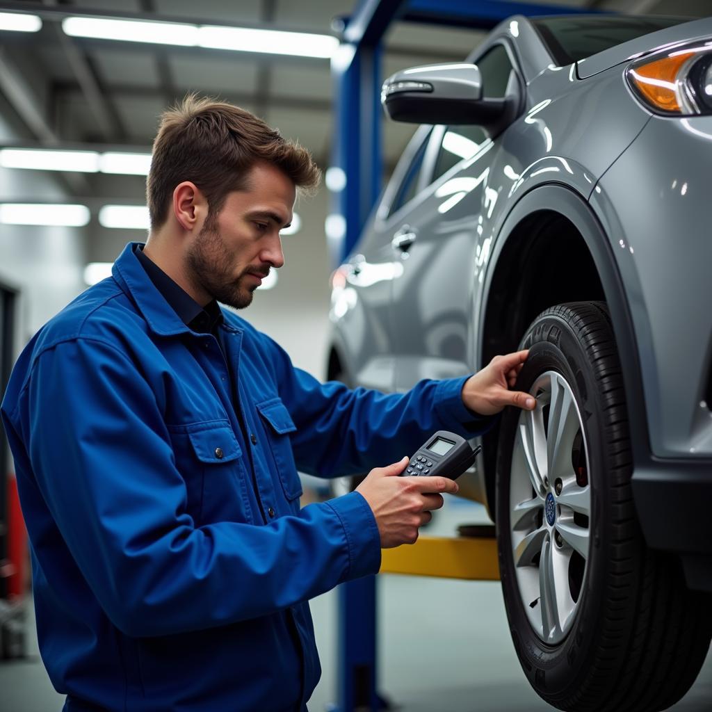 Professional mechanic conducting a car diagnostic