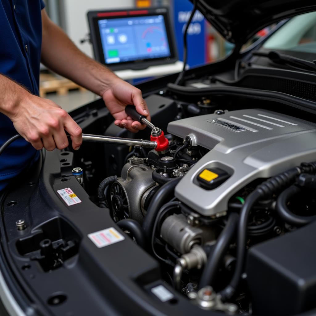 Mechanic Working on Car Engine