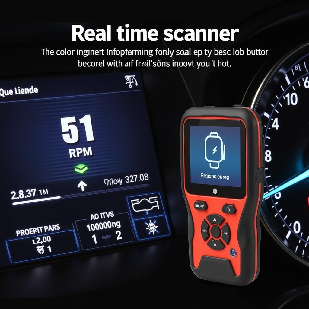 A close-up of a mid-range car diagnostic scanner displaying live engine data.