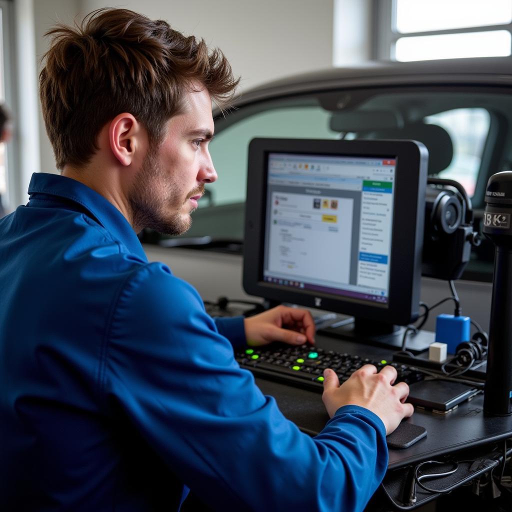 Mobile car diagnostic technician working on a vehicle in Leeds