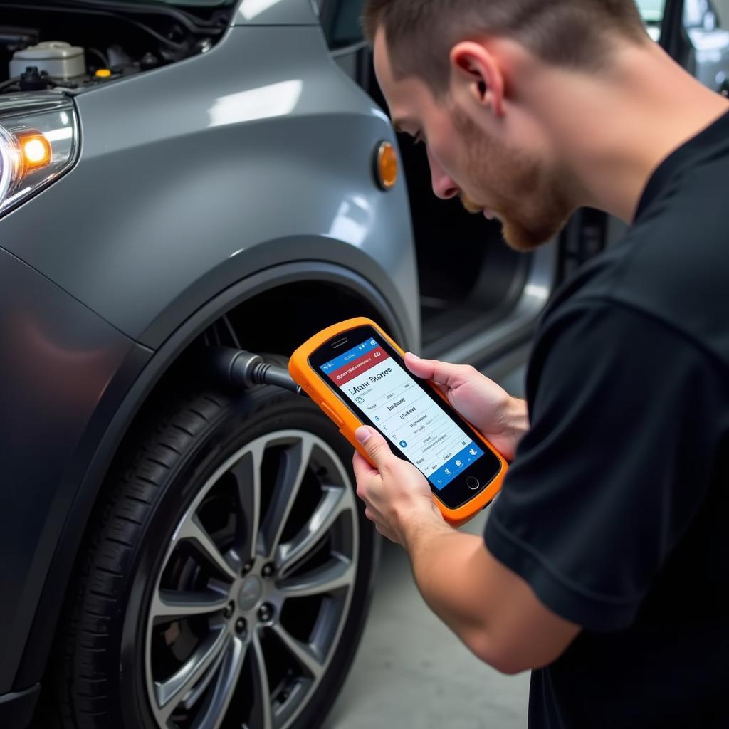 Mobile Car Diagnostic Tool Connected to Car