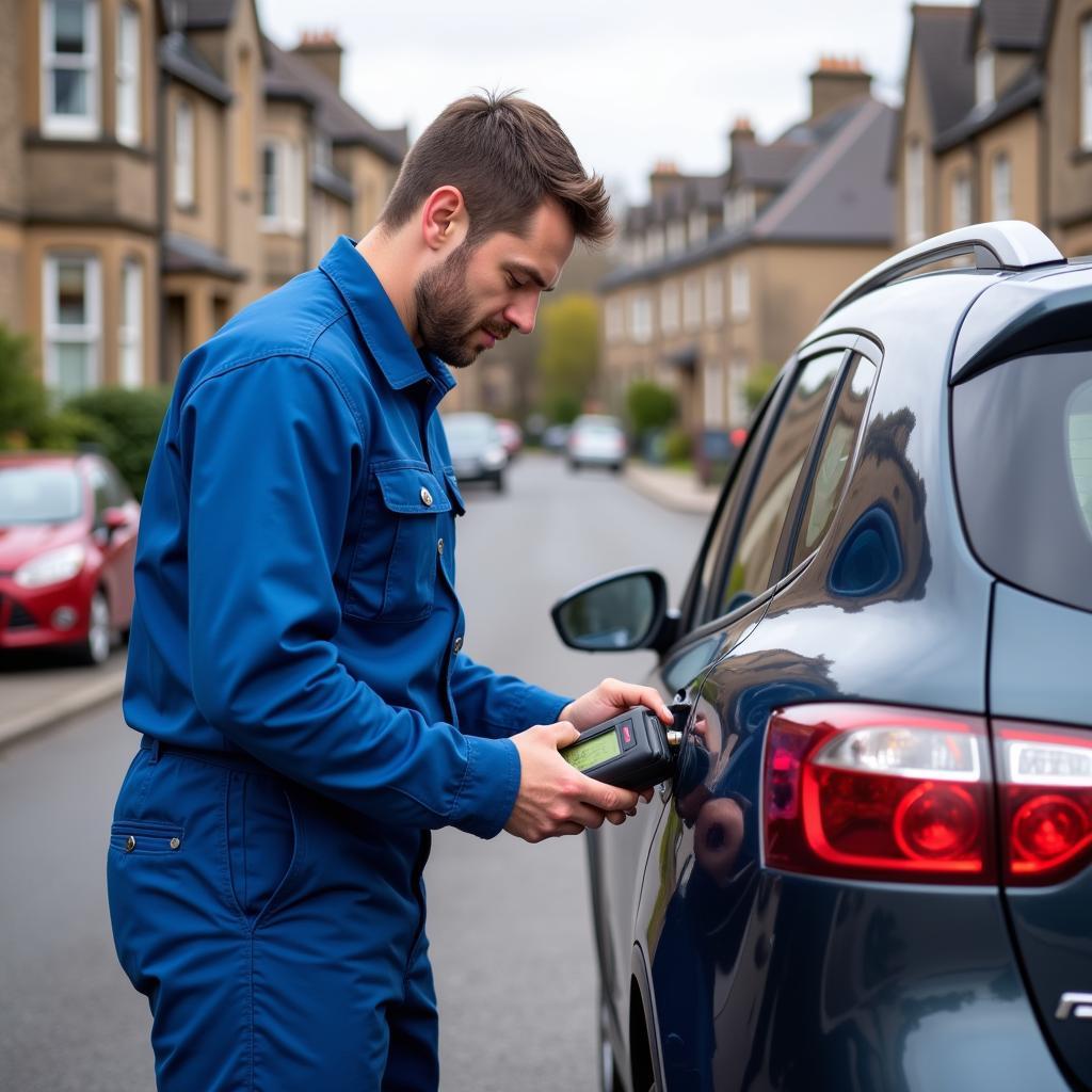 Mechanic performing mobile car diagnostics in Aberdeen