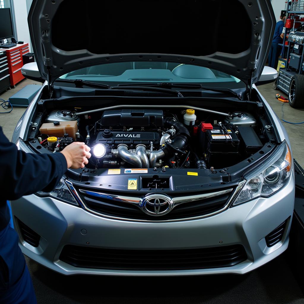 Mobile Car Diagnostics Inspection of Car Engine Bay