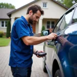 Mechanic performing mobile car diagnostics in Gloucester