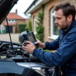 Mechanic performing mobile car diagnostics in Guildford