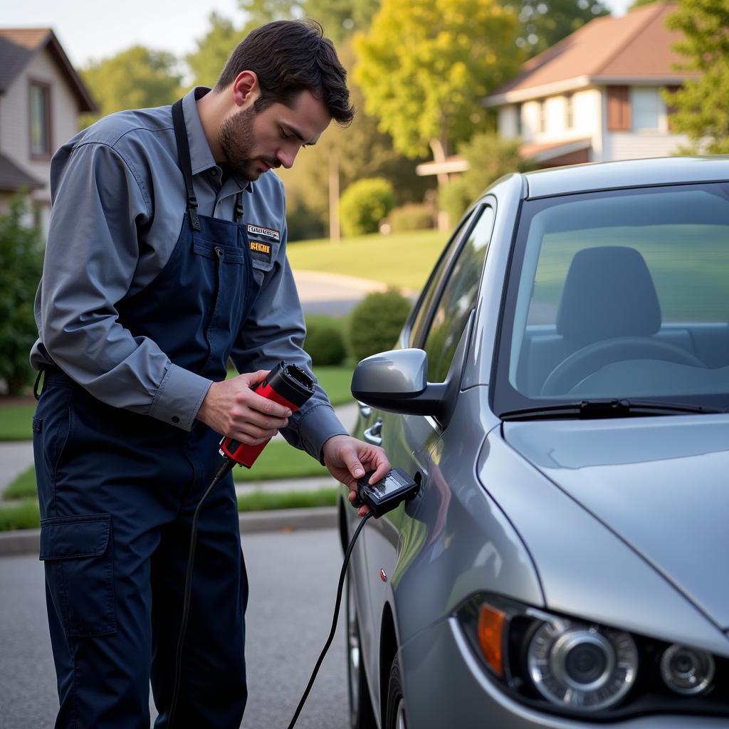 Mechanic Performing Mobile Diagnostics in Northampton