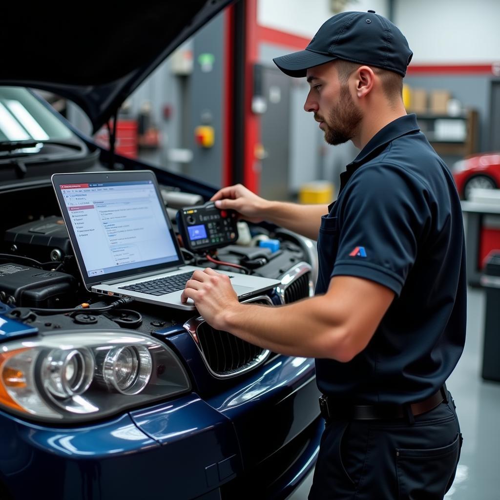 Mobile Mechanic Performing Car Diagnostic