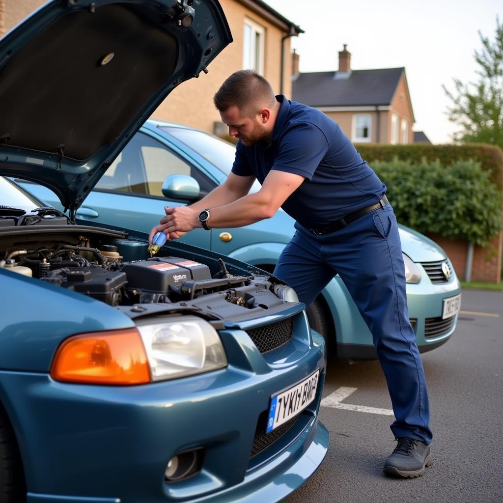 Mobile mechanic inspecting a car in Central Scotland