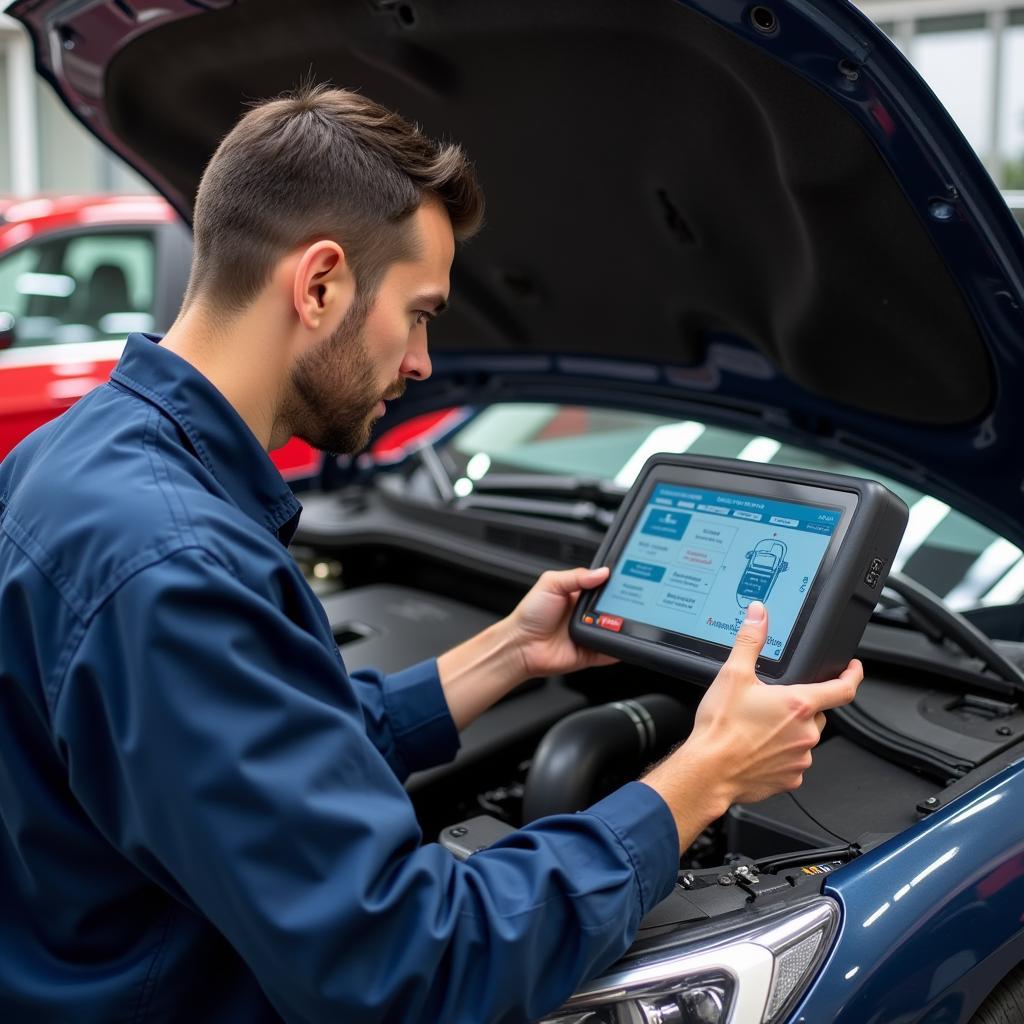 Mobile Mechanic Performing Diagnostics