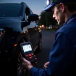 Mobile Mechanic Diagnosing Car