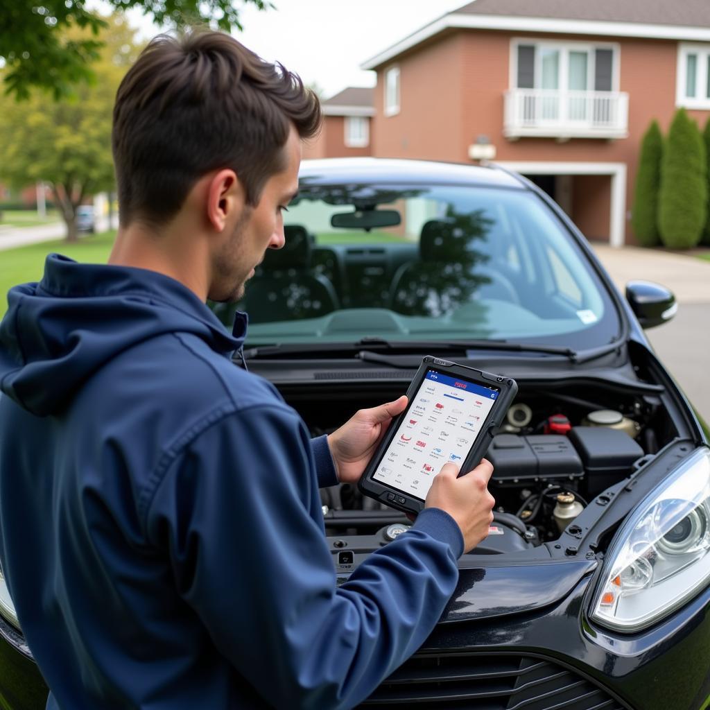 Mobile Mechanic Performing Diagnostic