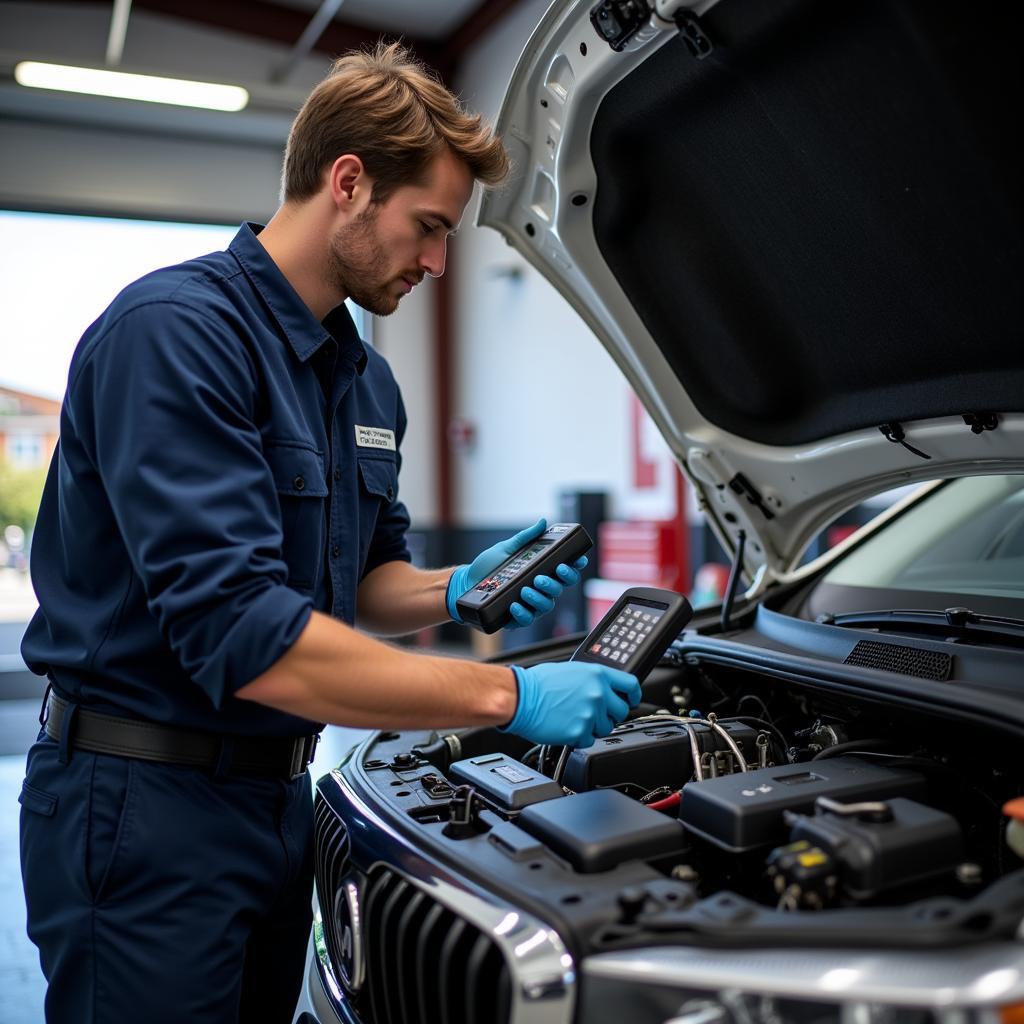 Mobile Mechanic Performing Diagnostics