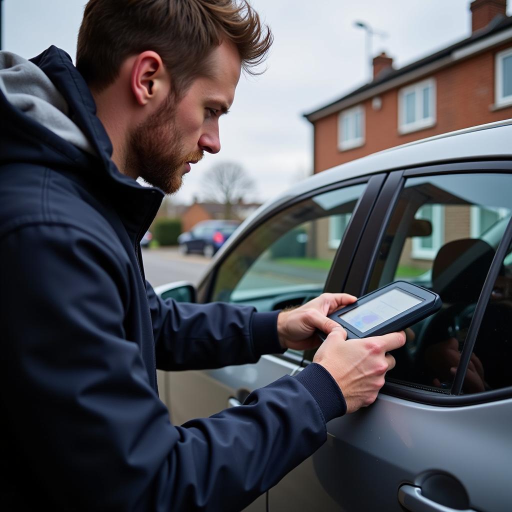 Mobile Mechanic Performing a Car Diagnostic Test