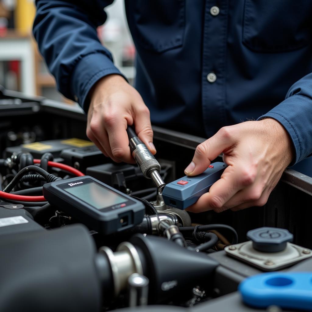  Mobile mechanic working with diagnostic tools in Norfolk 