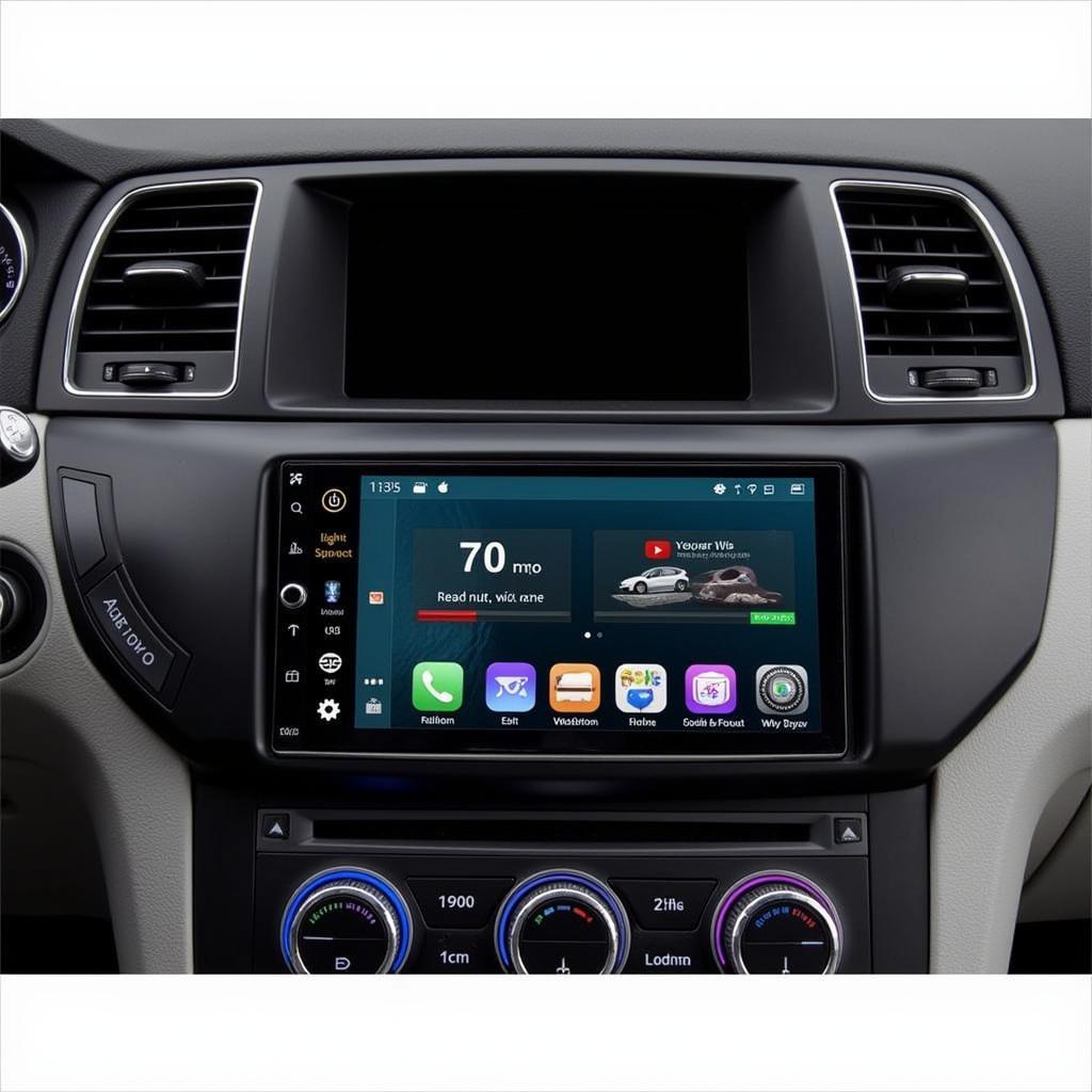 A modern car audio system with a touchscreen interface.