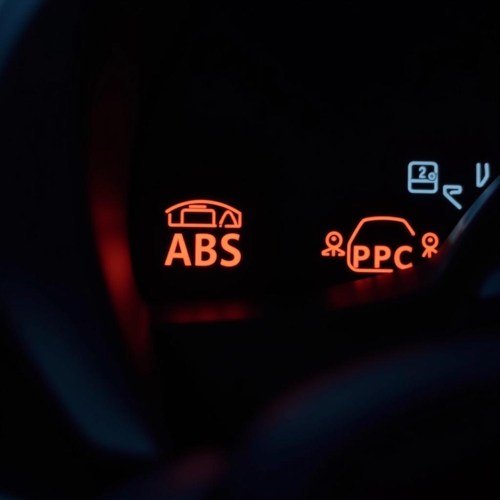 Modern Car Dashboard with Illuminated Warning Lights