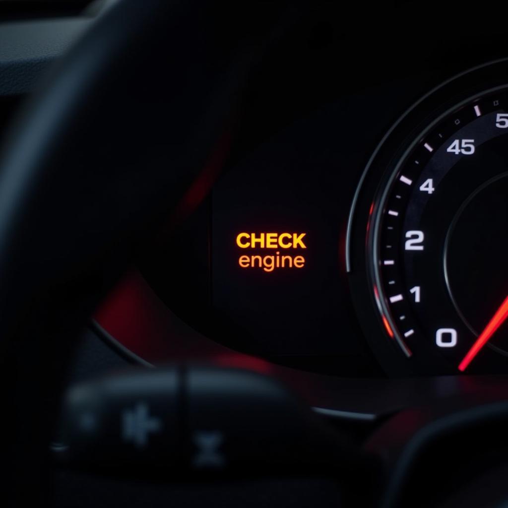 Modern car dashboard with a warning light