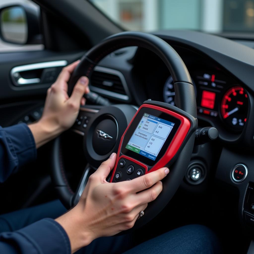 A mechanic using modern car diagnostic equipment in Cranbourne East