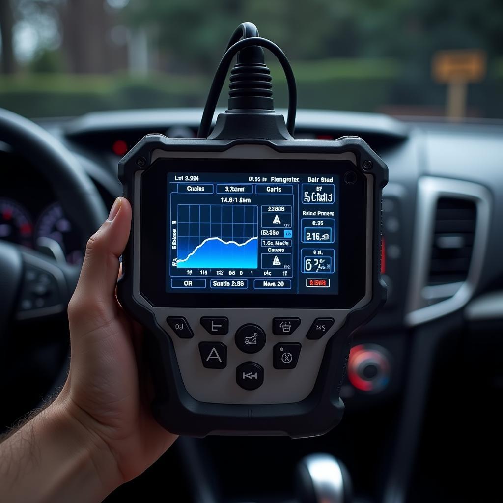 A close-up view of advanced car diagnostic equipment used in an Almere auto repair shop.