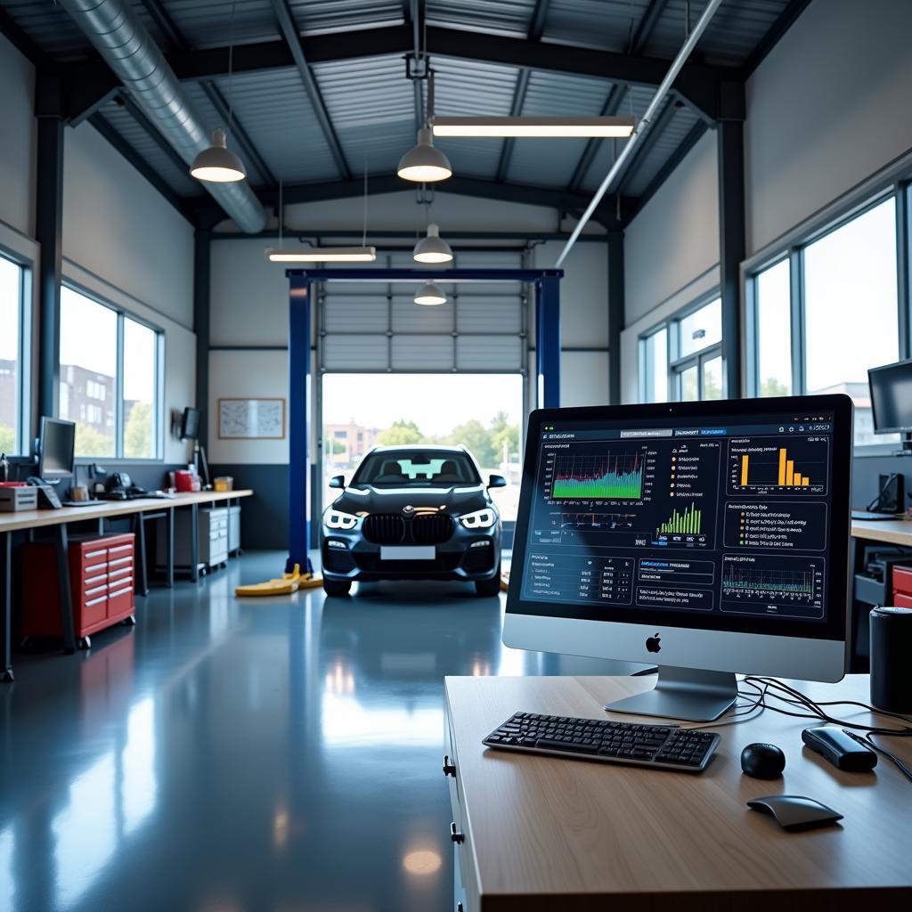 Modern Car Garage with Diagnostic Equipment