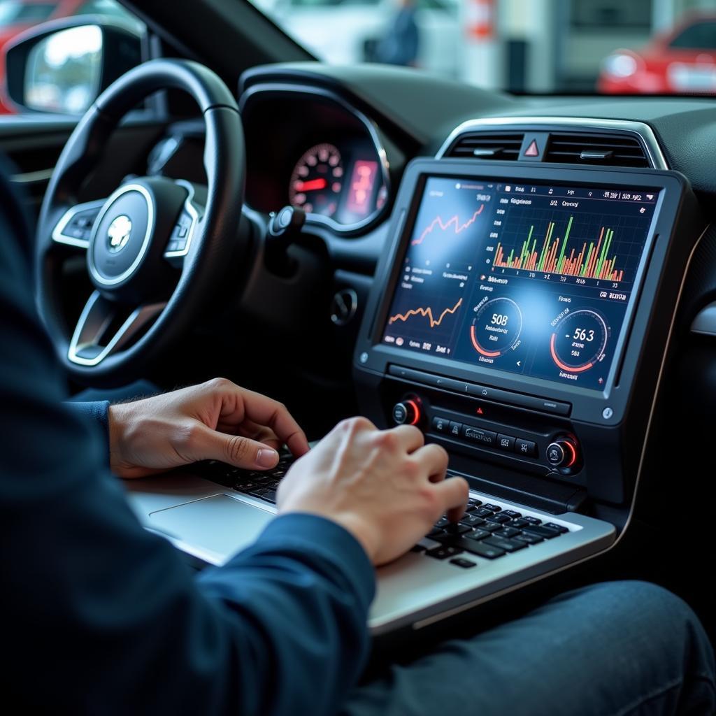 Modern Diagnostic Equipment in an Auto Workshop Setting