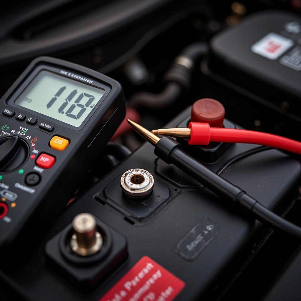 Multimeter Measuring Car Battery Voltage