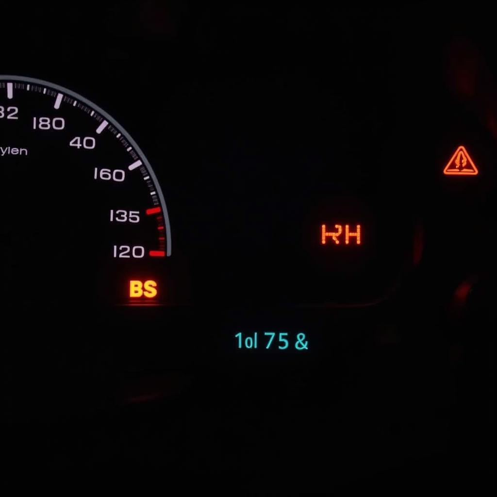 Car dashboard with multiple warning lights illuminated