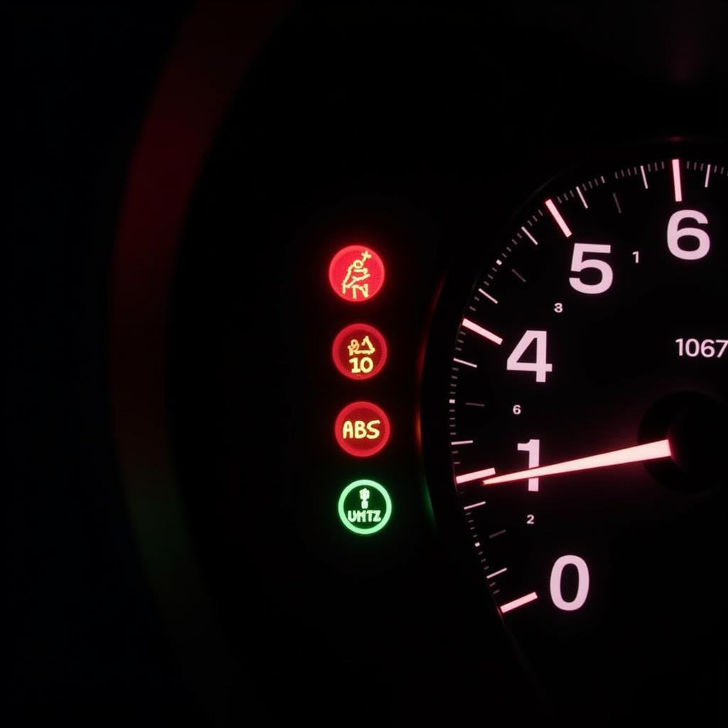 Car Dashboard with Multiple Warning Lights