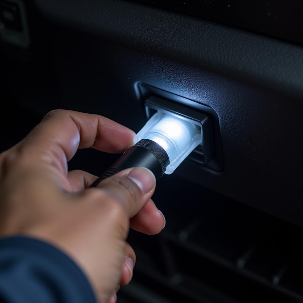 Mechanic inspecting the OBD-II port of a vehicle