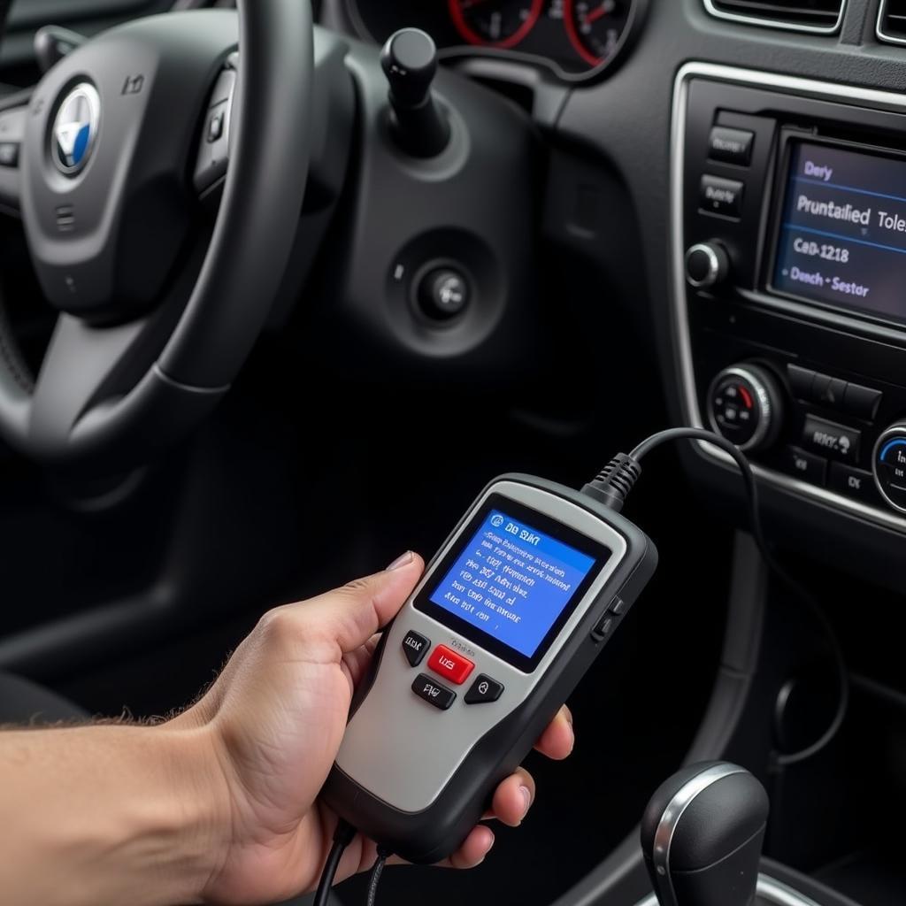 OBD-II scanner plugged into a car's diagnostic port