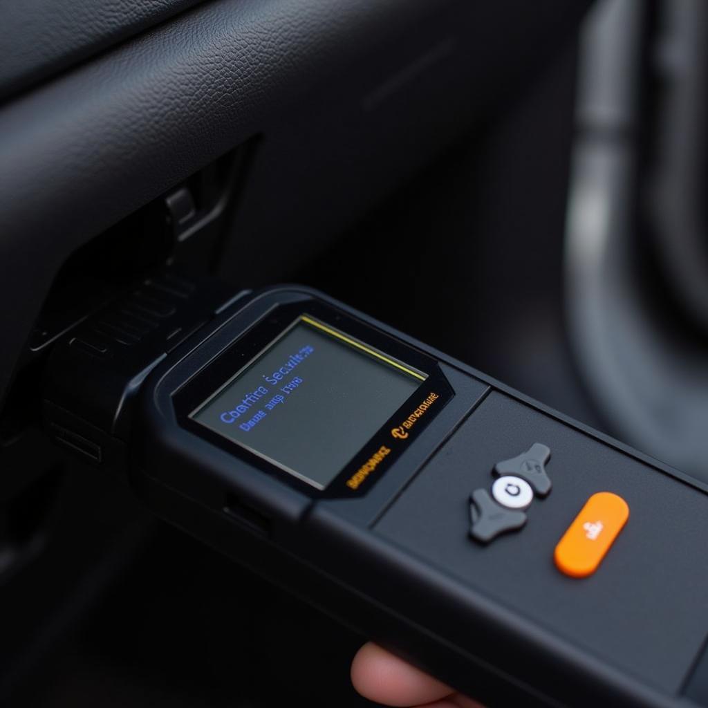 OBD-II scanner connected to a car's OBD-II port