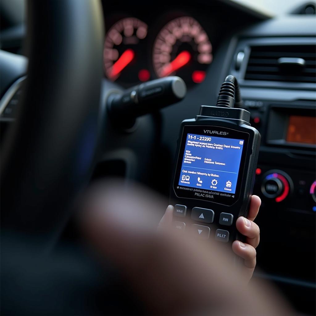 OBD-II scanner plugged into a car's diagnostic port