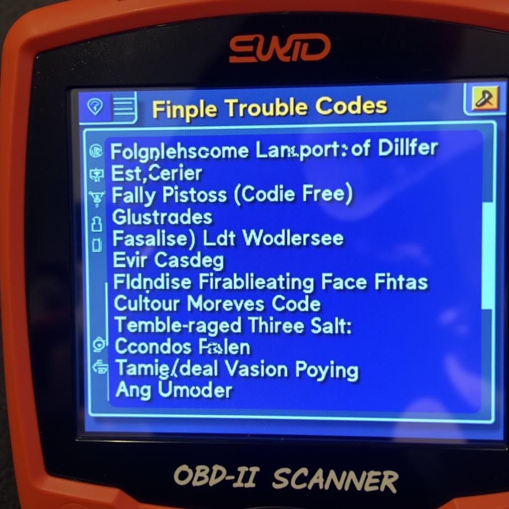 OBD-II scanner displaying diagnostic trouble codes