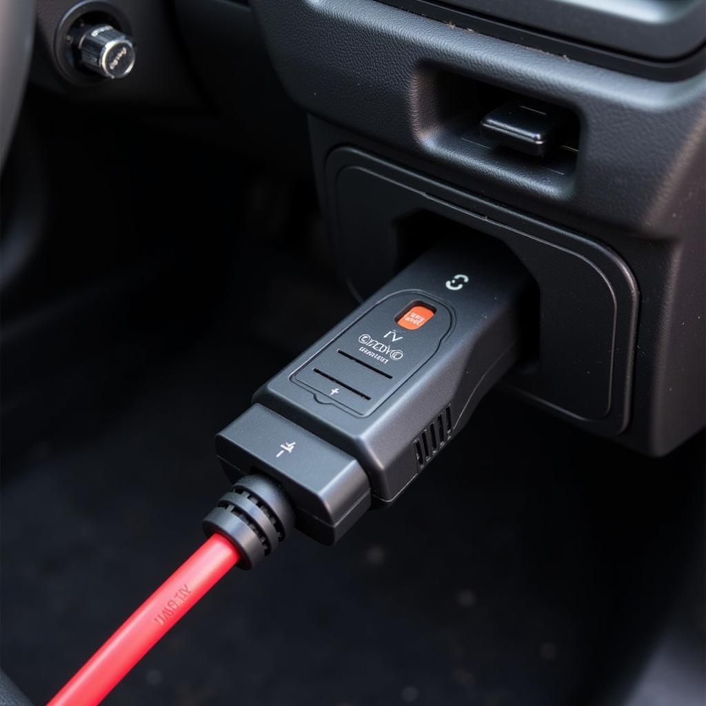 OBD2 adapter connected to car's port