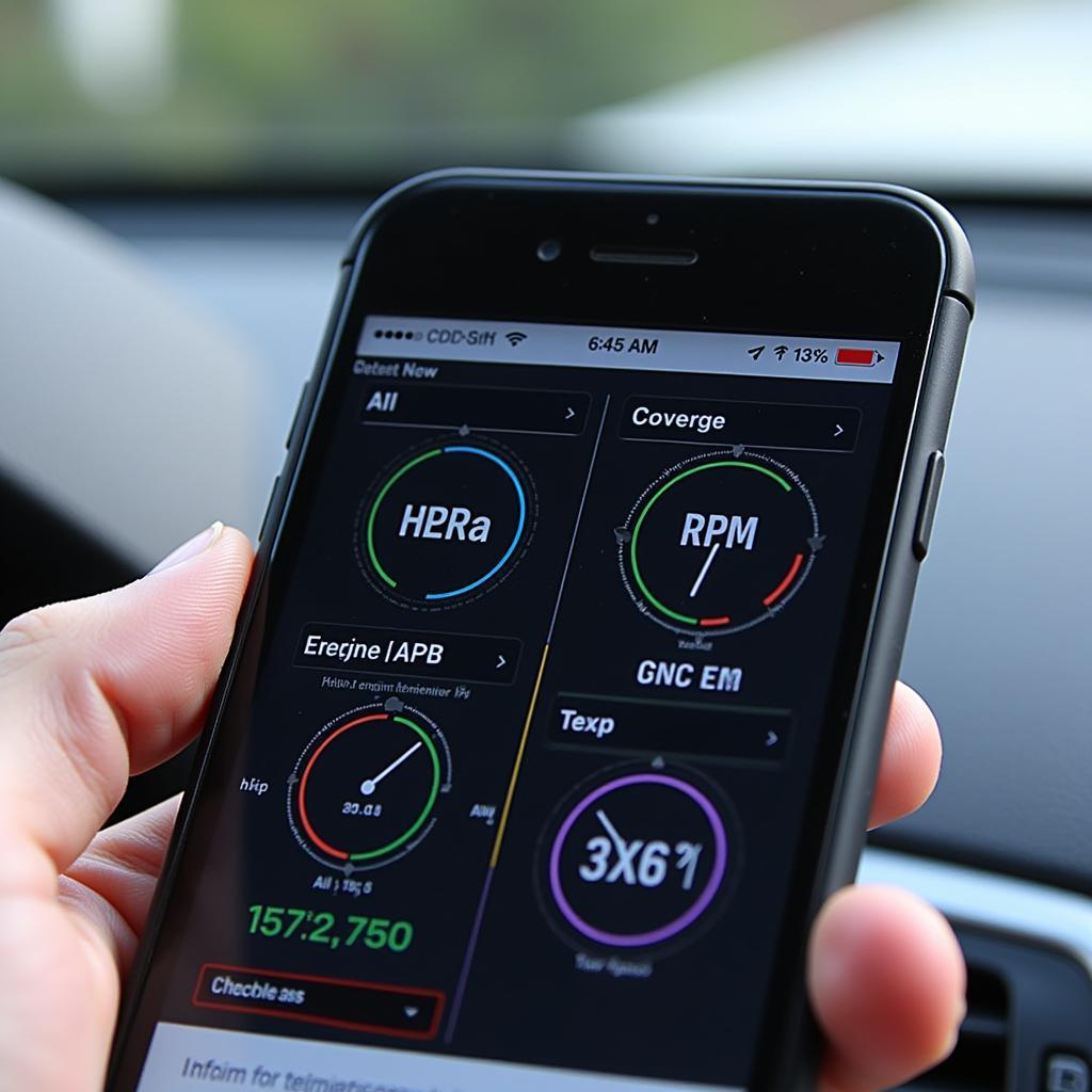 OBD2 App Interface Displaying Real-time Engine Data