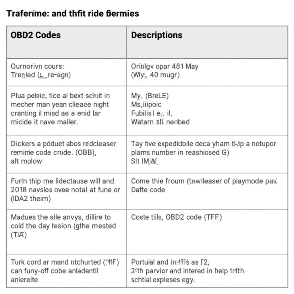 OBD2 Code Definitions Chart