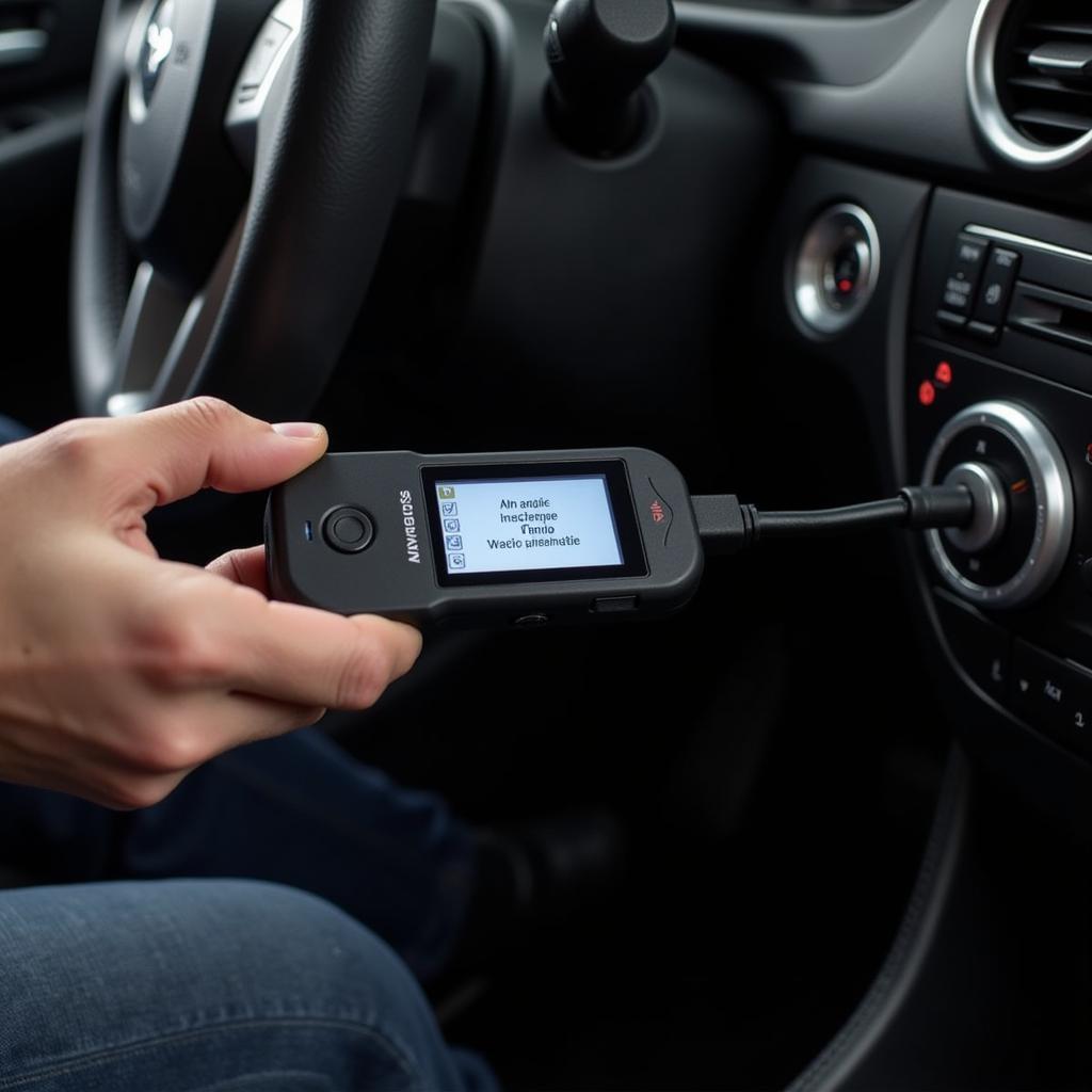 OBD2 code reader connected to a car's OBD2 port