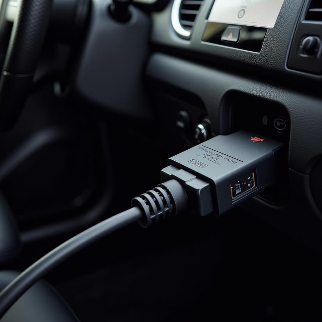 An OBD2 scanner plugged into a car's OBD2 port