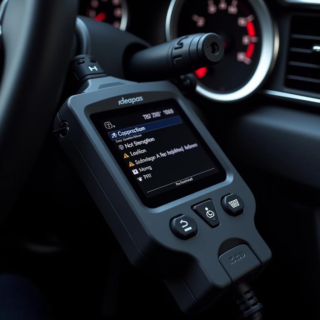 OBD2 scanner plugged into a car's diagnostic port