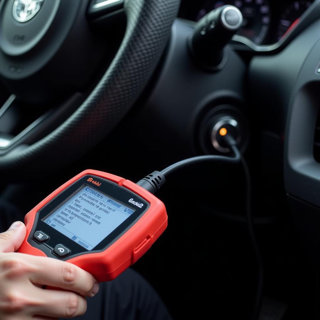 Car diagnostic scanner connected to a car's OBD2 port