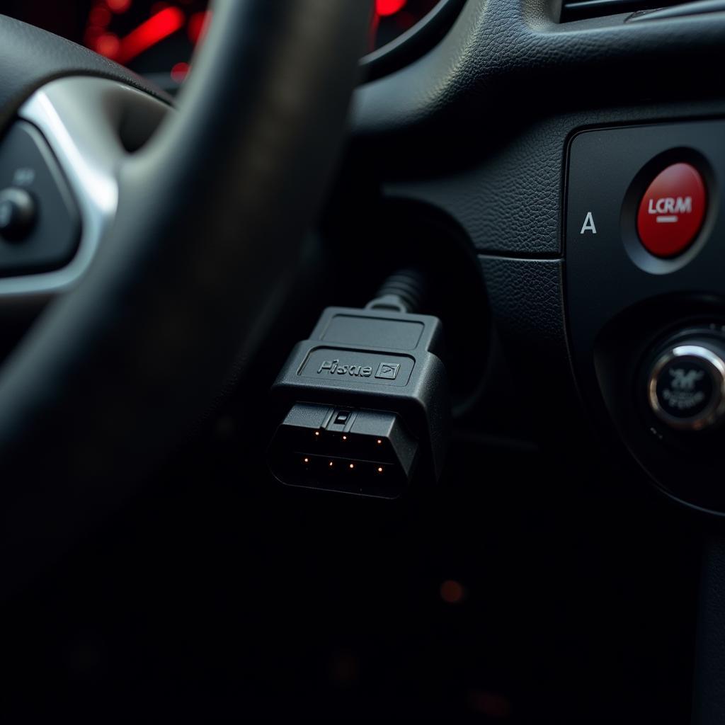 An OBD2 scanner plugged into a car's diagnostic port