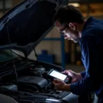 Mechanic Using OBD2 Scanner