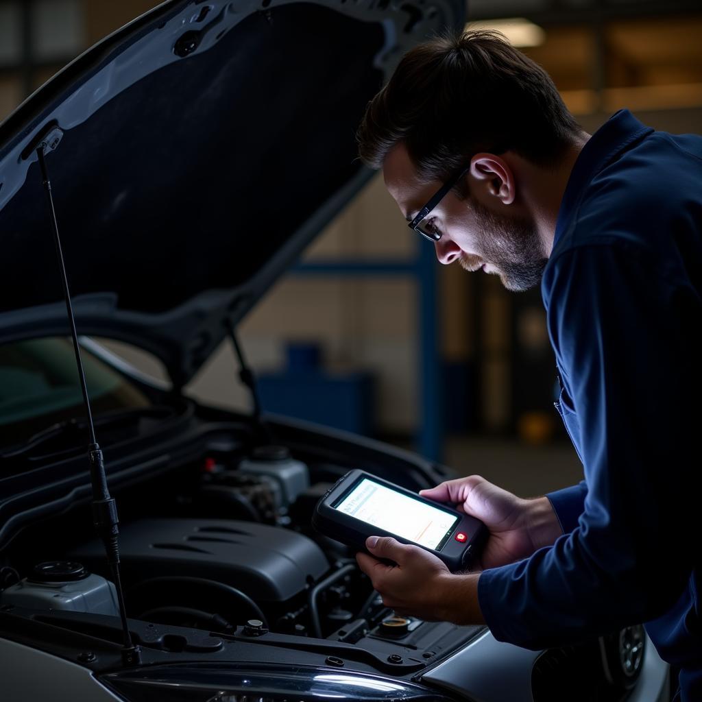 Mechanic Using OBD2 Scanner